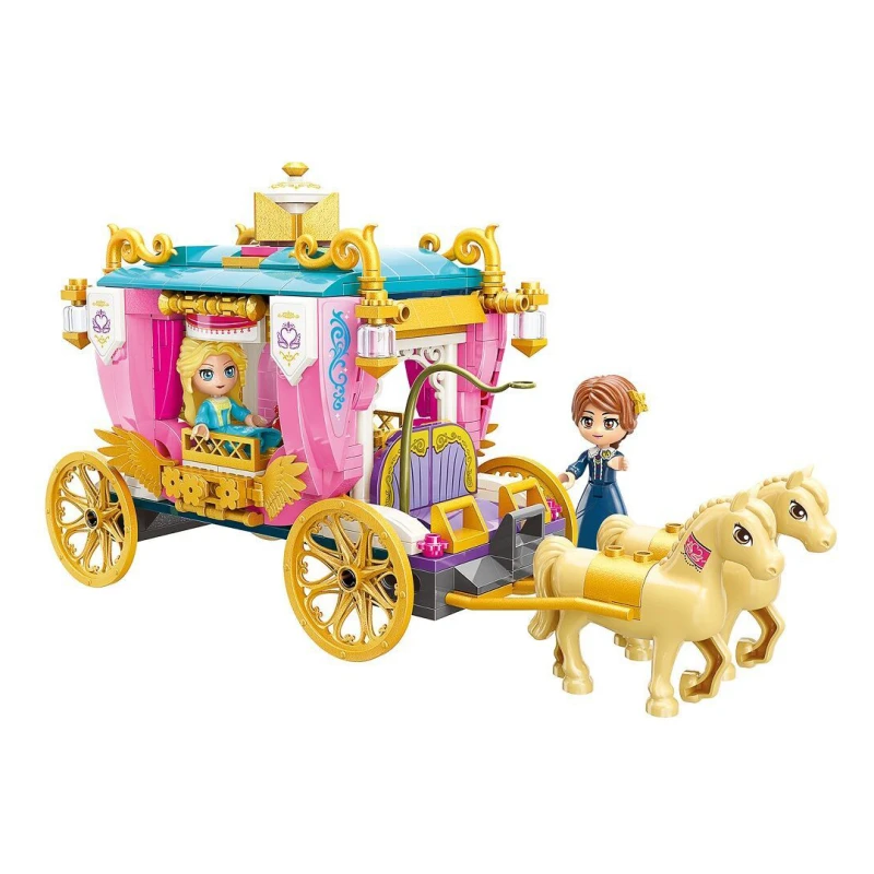 Qman Princess Leah Carriage Building Set - 458 Pieces with 2 Mini Figures & Horses - Creative Construction Toy for Girls - Suitable for Ages 6+